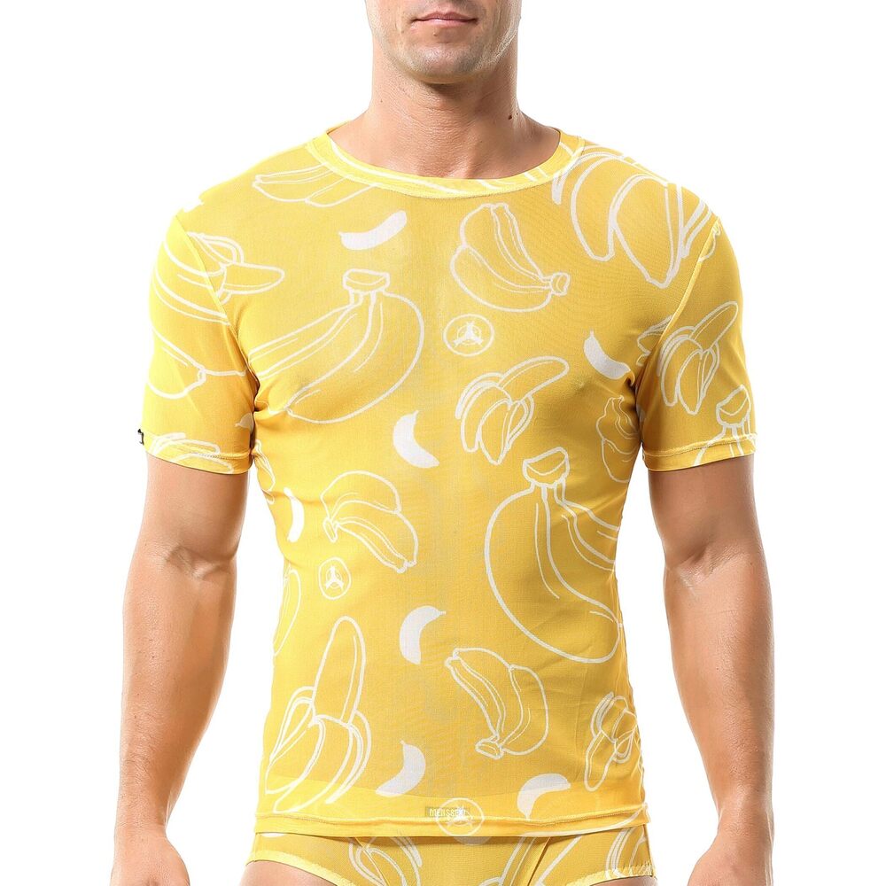 6784 Sheer Mesh T-Shirt Tops Sexy See-Through Short Sleeve Printed Round